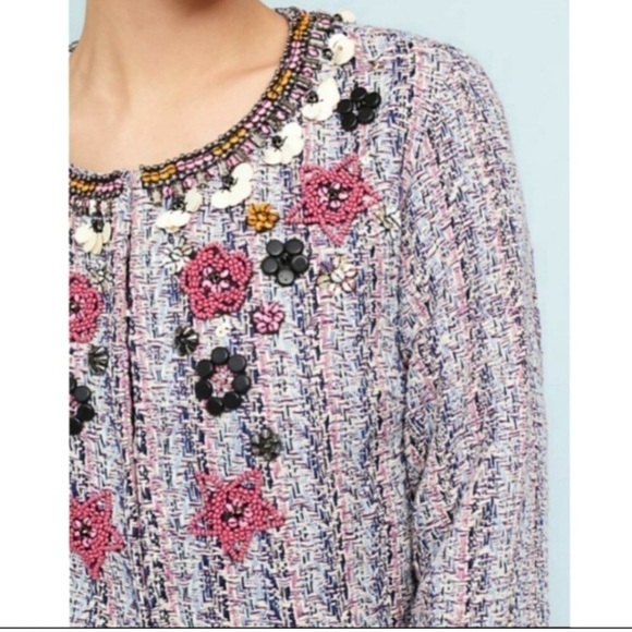 Summer of Love Anthropologie Beaded Tweed Jacket size M - Picture 2 of 12